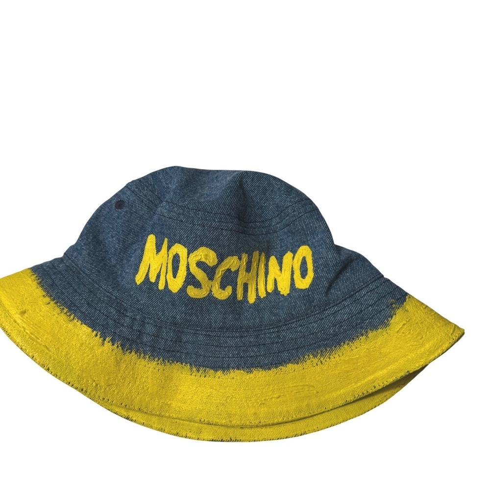 Moschino Bucket Hat Logo Yellow Blue Size M